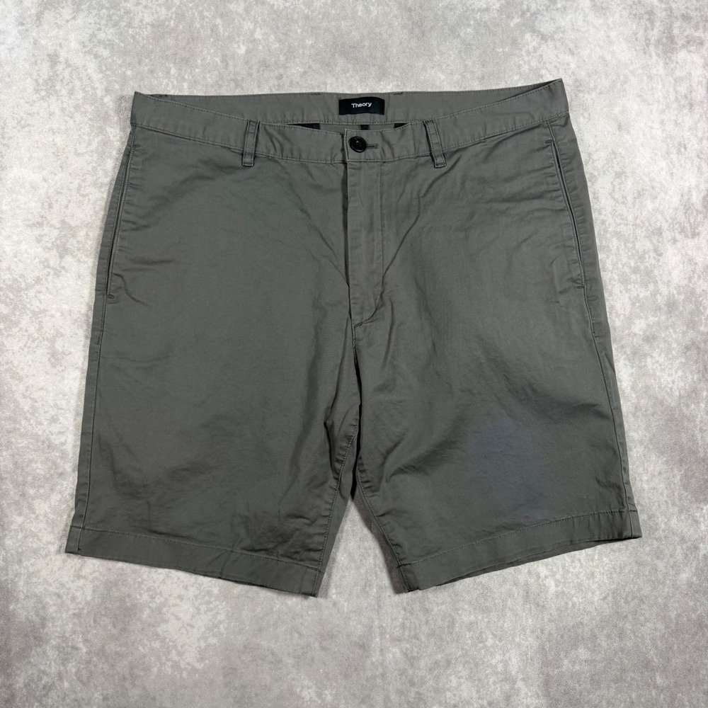 Theory Mens Zaine Shorts Grey Cotton Blend Chino Size 34 x 8 Slim Fit Luxury